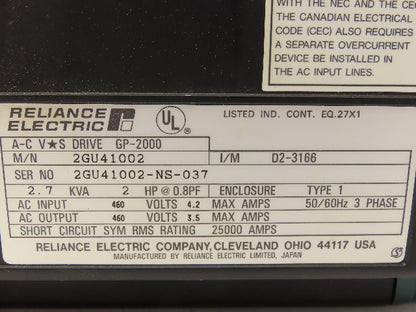 Reliance Electric 2GU41002 AC VS Drive GP2000 2HP Motor 2.7KVA 460V 3Ph