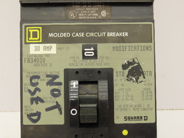 Square D FA36030 I-Line Circuit Breaker 30A 3 Pole 600V Plug-On Ser 2 Gray Face