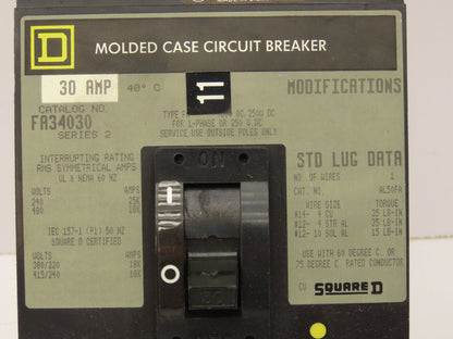 Square D FA36030 I-Line Circuit Breaker 30A 3 Pole 600V Plug-On Ser 2 Gray Face