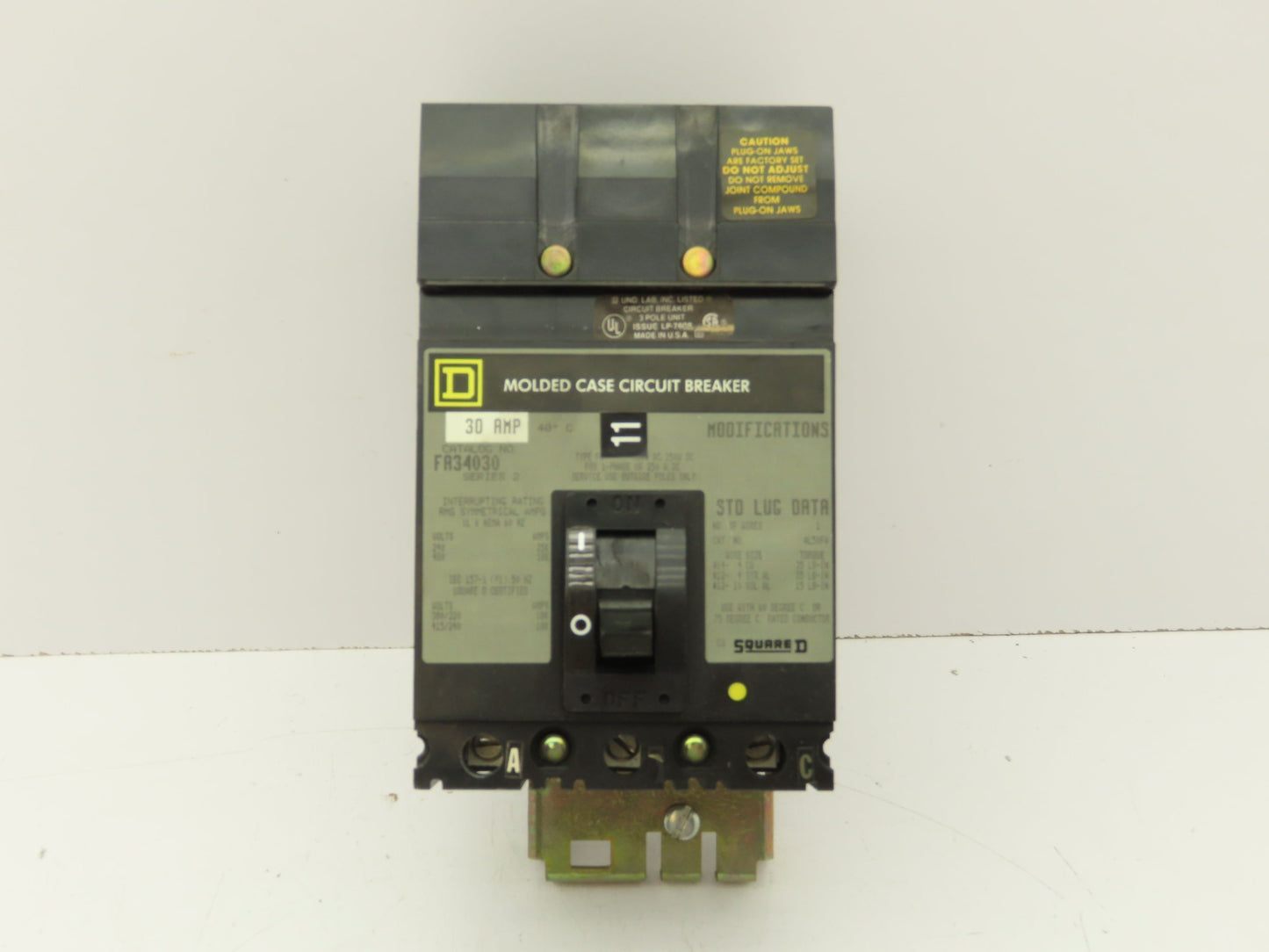 Square D FA36030 I-Line Circuit Breaker 30A 3 Pole 600V Plug-On Ser 2 Gray Face