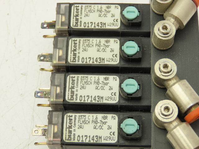Burkert 017143M Pneumatic Air Solenoid Block 4 Valve Manifold 24V