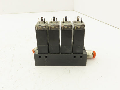 Burkert 017143M Pneumatic Air Solenoid Block 4 Valve Manifold 24V