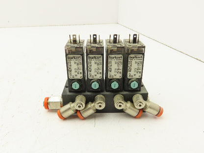 Burkert 017143M Pneumatic Air Solenoid Block 4 Valve Manifold 24V