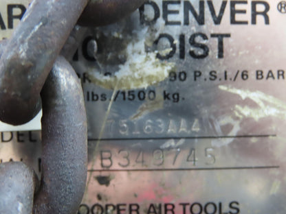 Gardner Denver 1.5 Ton 3000Lb Rotary Motor Air Chain Hoist 10' Lift Hook Mount