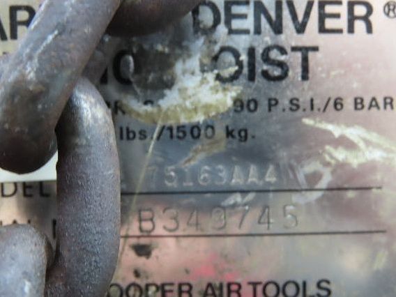 Gardner Denver 1.5 Ton 3000Lb Rotary Motor Air Chain Hoist 10' Lift Hook Mount