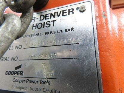 Gardner Denver 1.5 Ton 3300Lb Rotary Motor Air Chain Hoist 11' 6" Lift Hook Mt