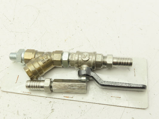 Strobbe NC1006 Stainless Ball Valve 3/8" Brass Y Strainer DN15 PN16 Barb 1/2" OD