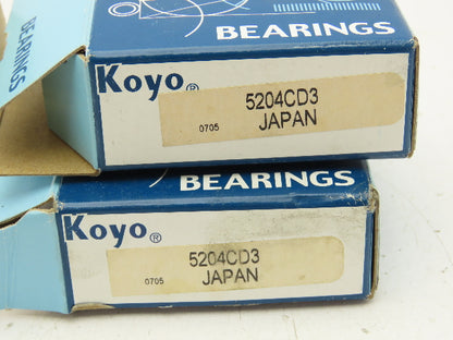 Koyo 5204CD3 Angular Contact Ball Bearing  20 mm ID 47 mm OD Lot of 2
