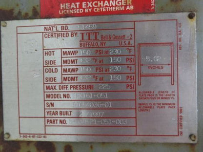 ITT Bell & Gossett GPX161-051 Plate Heat Exchanger 150 PSI 2" NPT 32"x 12"