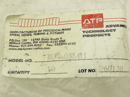 ATP B38-03MH Male Straight Fitting 3/8" Push Tube 3/8" Male NPT Brass Lot of 10