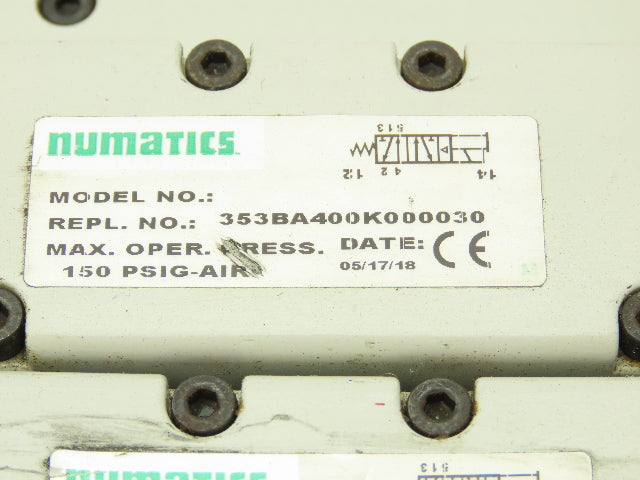 Numatics 353BA400K000030 Pneumatic Air Solenoid Valve Manifold Block 2 Position