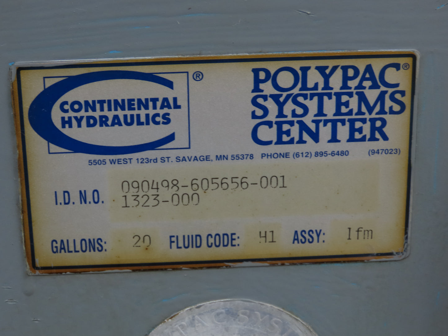 Continental PVR1-8B10 Hydraulic Power Unit 20 Gal 1000psi 8gpm Pump -No Motor