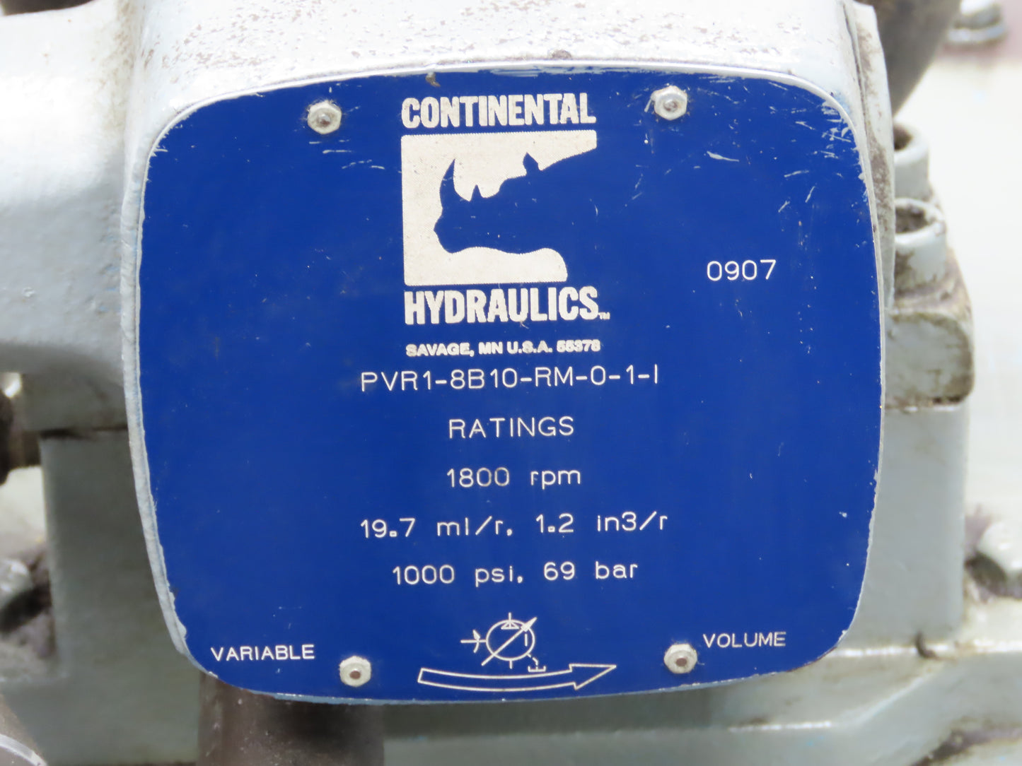 Continental PVR1-8B10 Hydraulic Power Unit 20 Gal 1000psi 8gpm Pump -No Motor