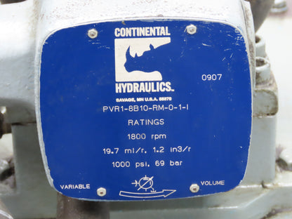 Continental PVR1-8B10 Hydraulic Power Unit 20 Gal 1000psi 8gpm Pump -No Motor