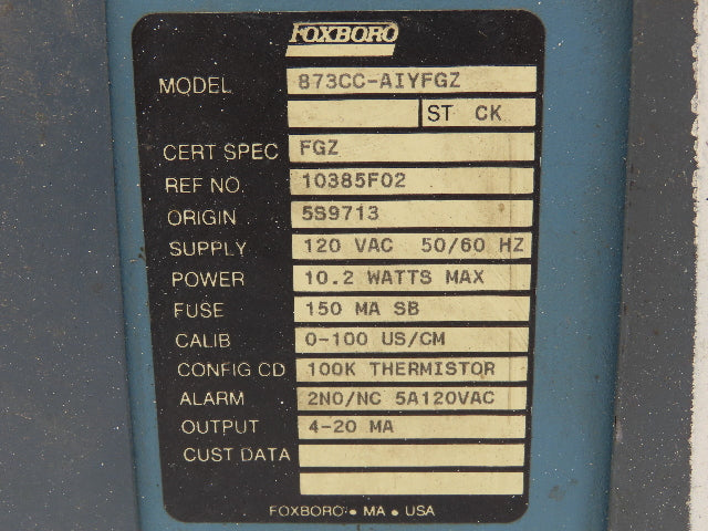 Foxboro 873CC Electrochemical Contacting Conductivity Analyzer 873CC-AIYFGZ