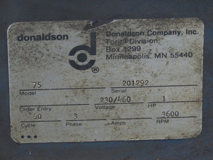 Donaldson 75 Torit Cabinet Metal Dust Collector 1Hp 3Ph Motor 230/460V