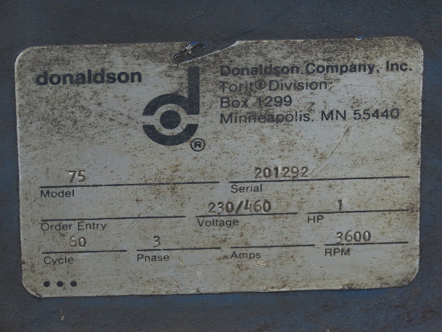 Donaldson 75 Torit Cabinet Metal Dust Collector 1Hp 3Ph Motor 230/460V