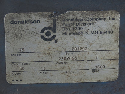 Donaldson 75 Torit Cabinet Metal Dust Collector 1Hp 3Ph Motor 230/460V