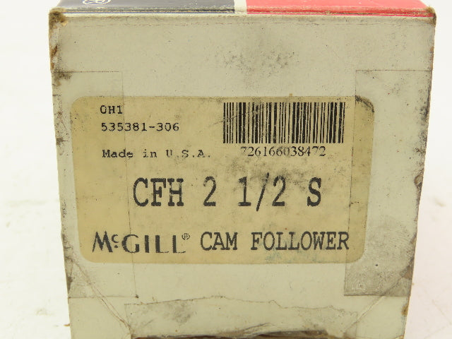 McGill CFH 2 1/2 S Flat Cam Follower Bearing 2.5x1.5" Roller 1.25" Stud Dia