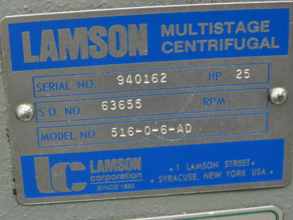 Lamson 516-0-6-AD Multistage Centrifugal Blower 25Hp 230/460V 3Ph 3500RPM