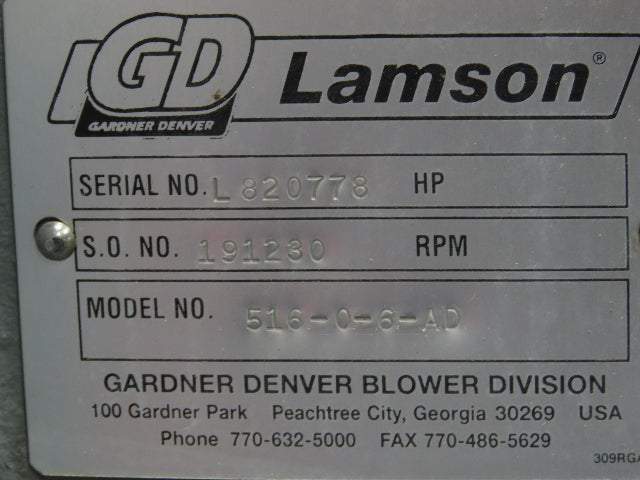 Lamson 516-0-6-AD Multistage Centrifugal Blower 30Hp 230/460V 3Ph 3500RPM