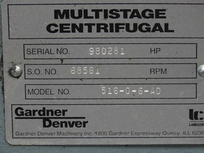 Gardner Denver 516-0-6-AD Multistage Centrifugal Blower 30Hp 230/460V 3Ph 5"