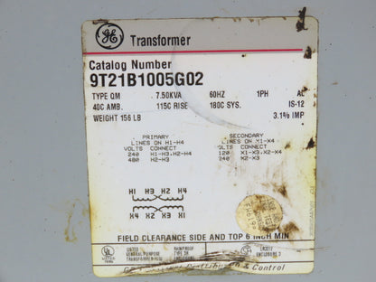 GE 9T21B1005G02 Transformer 7.5KVA Hv 240x480V Lv 120/240V 1PH 3R