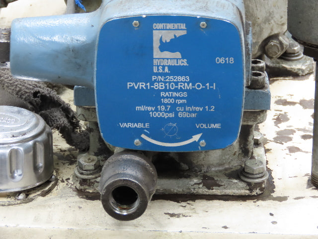Continental PVR1-8B10 Hydraulic Power Unit 20 Gal 1000psi 8gpm Pump 3Hp 460V