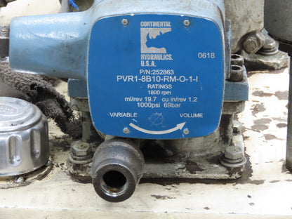 Continental PVR1-8B10 Hydraulic Power Unit 20 Gal 1000psi 8gpm Pump 3Hp 460V