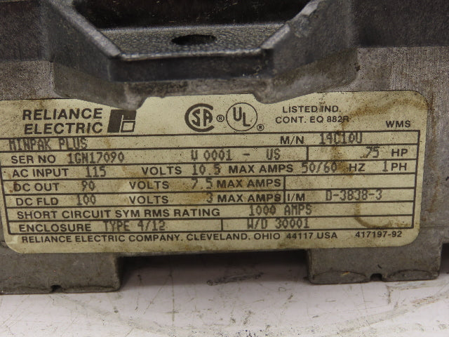 Reliance 14C10U Minipak Plus VS Drive 90V DC Motor Speed Control .75Hp 115V 1PH