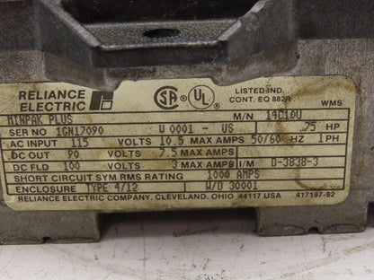 Reliance 14C10U Minipak Plus VS Drive 90V DC Motor Speed Control .75Hp 115V 1PH