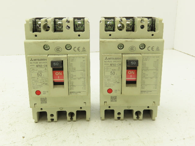 Mitsubishi NF63-CW No-Fuse Circuit Breaker 50A 3 Pole 600V Lot of 2