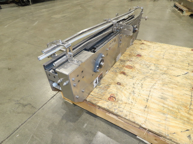 Arrowhead 3.25" Tabletop Stainless Bottle Conveyor 2-Belt Transfer 48"-No Drive