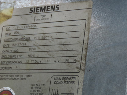 Siemens F2 Electrical Main Distribution Panel Panelboard 480V 800A Main Fused