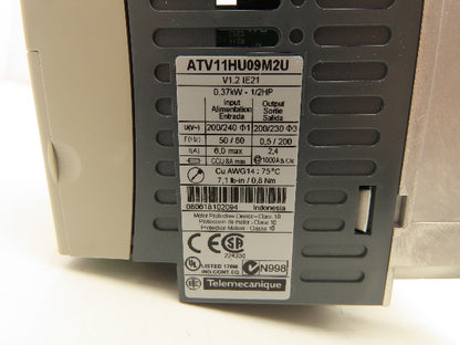 Telemecanique ATV11HU09M2U Schneider Variable Speed Drive 0.37kW 0.5HP 240V 1PH