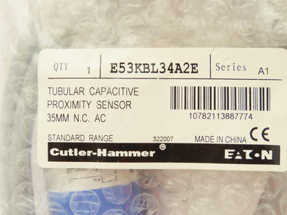 Eaton E53KBL34A2E Tubular Capacitive Proximity Sensor 35mm Range 6' Cable