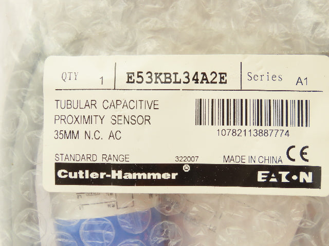 Eaton E53KBL34A2E Tubular Capacitive Proximity Sensor 35mm Range 6' Cable