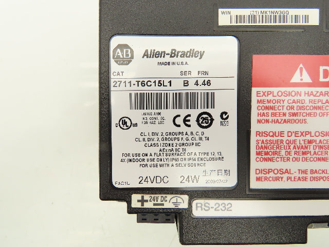 Allen Bradley 2711-T6C15L1 PanelView 600 Touch Screen PLC HMI SER B Frn 4.46
