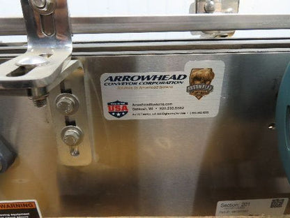Arrowhead 3.25" Tabletop Stainless Bottle Conveyor 2-Belt Transfer 48" Drive 3PH