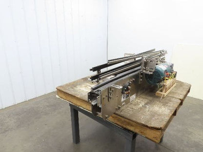 Arrowhead 3.25" Tabletop Stainless Bottle Conveyor 2-Belt Transfer 66" Drive 3PH