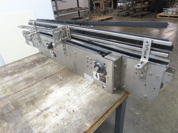 Arrowhead 3.25" Tabletop Stainless Bottle Conveyor 2-Belt Transfer 66" Drive 3PH