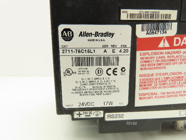 Allen Bradley 2711-T6C15L1 PanelView 600 Touch Screen PLC HMI SER A Frn 4.20