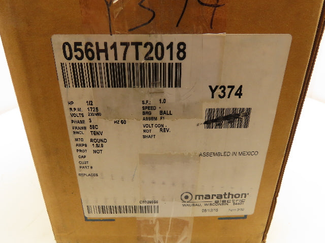 Marathon 56H17T2018A MicroMax Inverter Duty AC Motor 0.5Hp 1725rpm 230/460V 56C