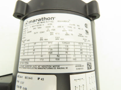 Marathon 56H17T2018A MicroMax Inverter Duty AC Motor 0.5Hp 1725rpm 230/460V 56C