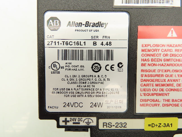 Allen Bradley 2711-T6C16L1 PanelView 600 Touch Screen PLC HMI SER B Frn 4.48