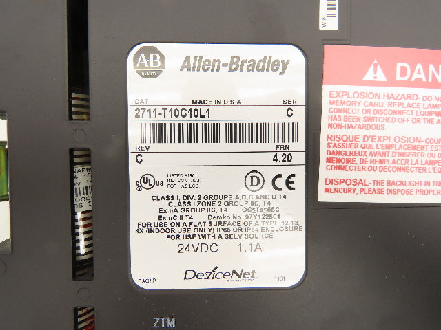 Allen Bradley 2711-T10C10L1 PanelView 1000 Touch Screen PLC HMI SER C Frn 4.20