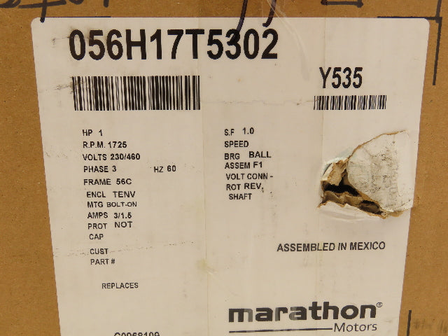 Marathon Electric 56H17T5302E Black Max AC Motor 1Hp 1750rpm 230/460V 3PH 56C