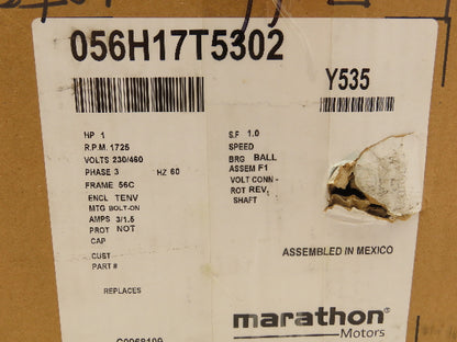 Marathon Electric 56H17T5302E Black Max AC Motor 1Hp 1750rpm 230/460V 3PH 56C
