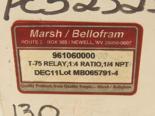 Marsh Bellofram 961-060-000 Precision Air Relay 1:4 Ratio 1/4"NPT 250PSI Type 75