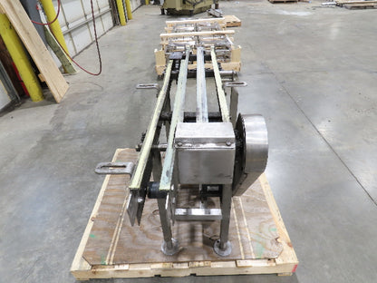 Arrowhead 3.25" Tabletop Stainless Bottle Conveyor 3-Belt Transfer 48" Drive 3PH